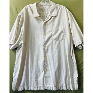 Tommy Bahama Mens XL 100% Silk ShortSleeve ButtonDownShirt Cream Jacquard Stripe